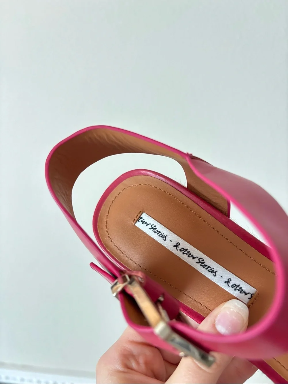 NEW & Other Stories Fuchsia Leather Espadrille Jute Block Heel Sandals Size 7